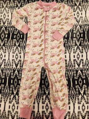 Hanna Andersson Pink and White Unicorn Print Kids  One-Piece Pajamas, Size 3T